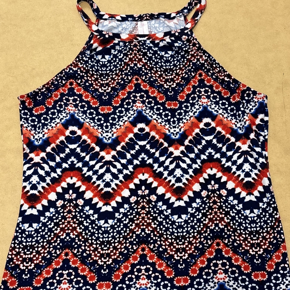 Women's Navy and red Chevron print tank top